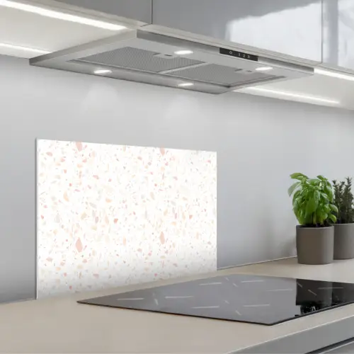 Terrazzo -  Patroon - Wit - Perzik keuken achterwand spatscherm klein 900 -3d_schuin