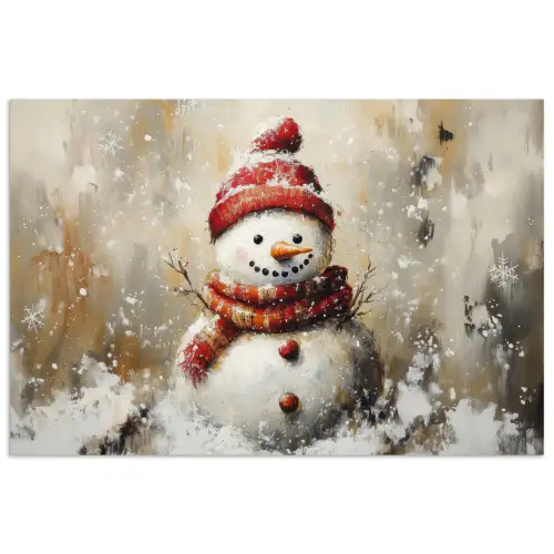 Sneeuwpop - Winter - Sneeuw - Beige poster papier klein -3d