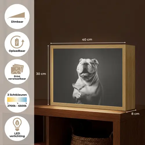 Buldog - Hond - Glas Light Box met batterij (Wandlamp) middel -USP_websiteoverzichtNL