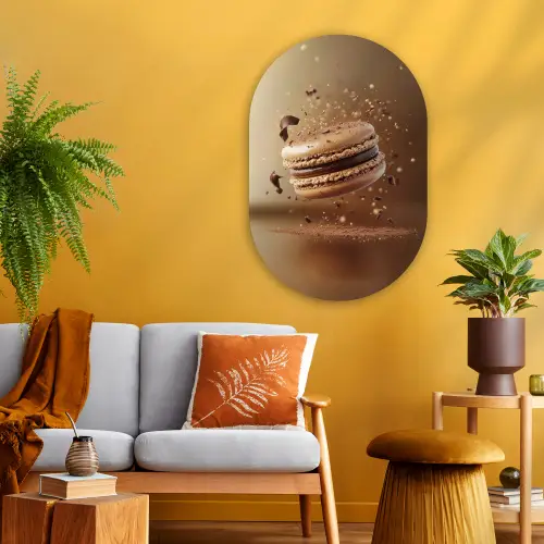 Chocolade - Macarons - Eten - Snoep Wandcirkel Ovaal Glas middel -sfeer4