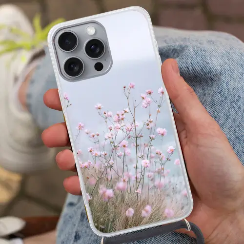 Klif - Bloemen - Zee - Roze Hoesje iPhone 16 Pro Max met koord klein -sfeer3
