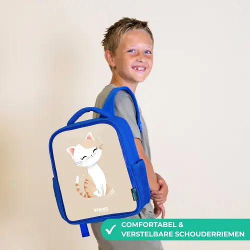Kitten in de kleuren beige en wit Kinderrugzak - Blauw middel -sfeer3_NL