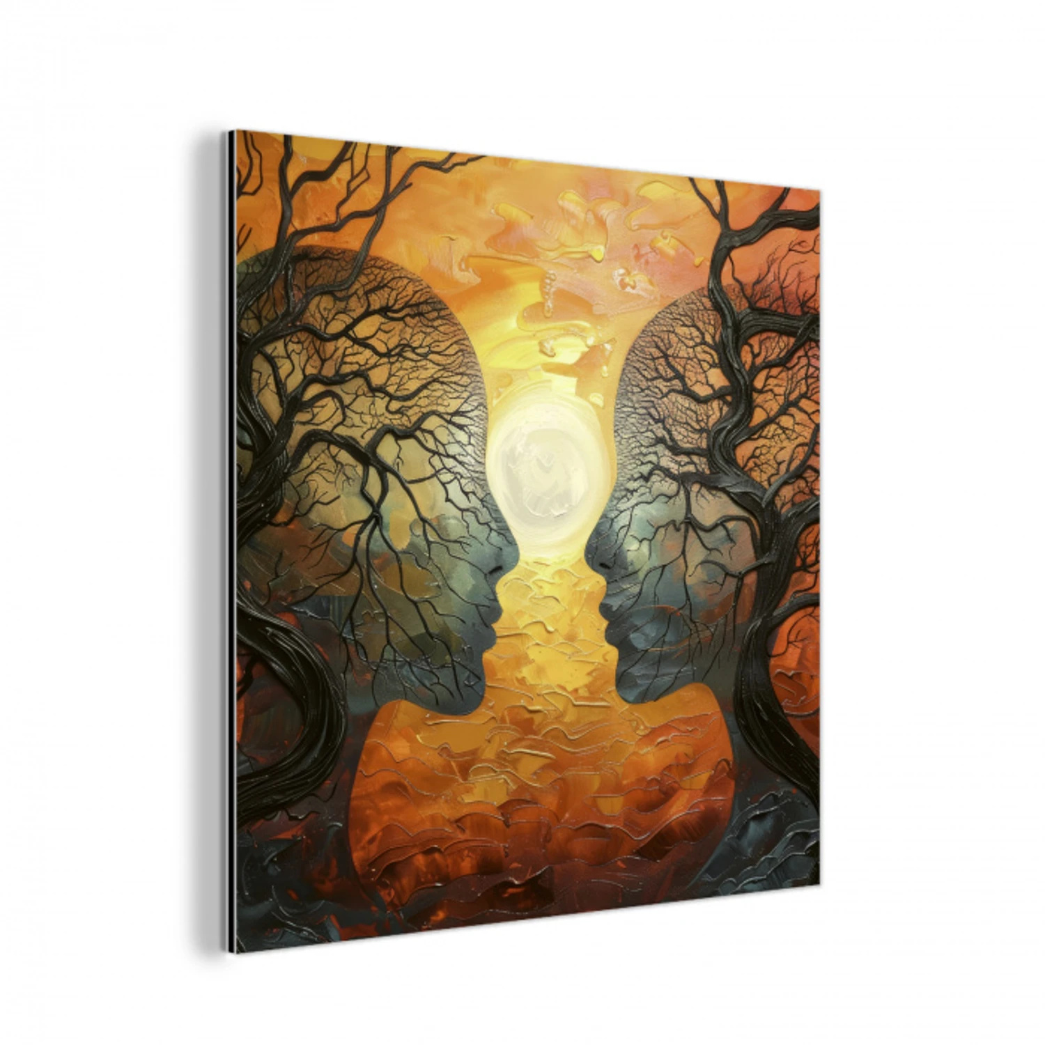 Bomen - Gezichten - Zon - Kunst aluminium wit klein -3d