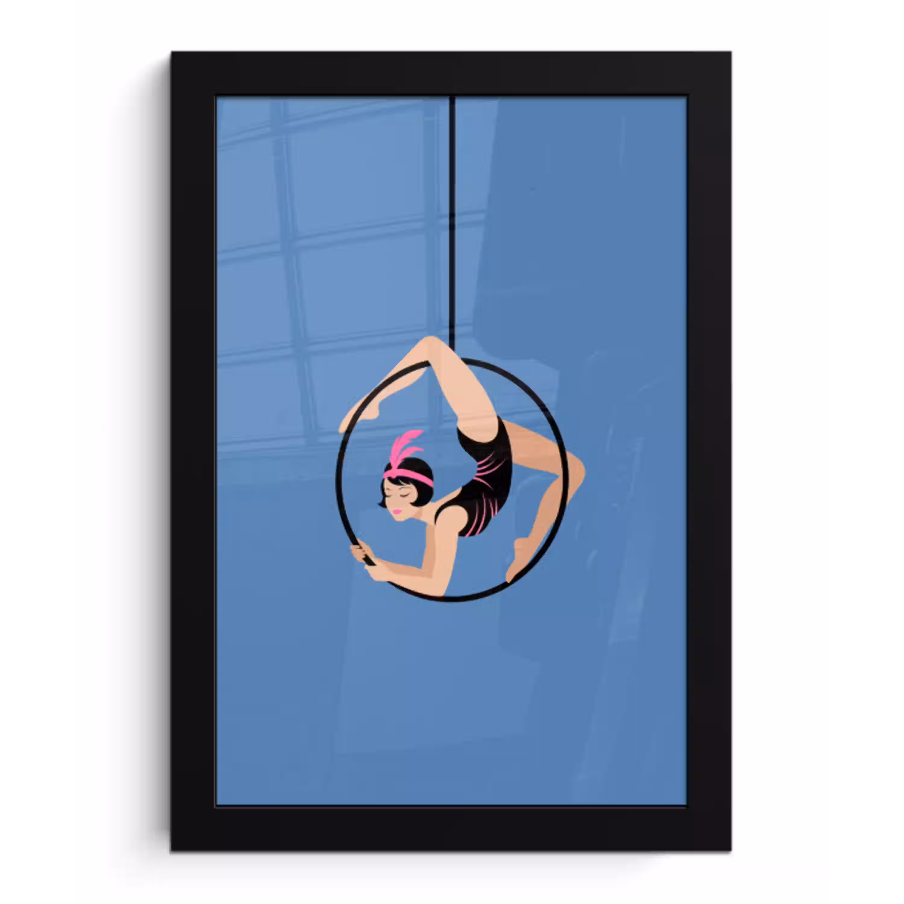 Vrouw - Aerial hoop - Art deco - Illustratie - Blauw fotolijst zwart zonder passe partout klein -3d