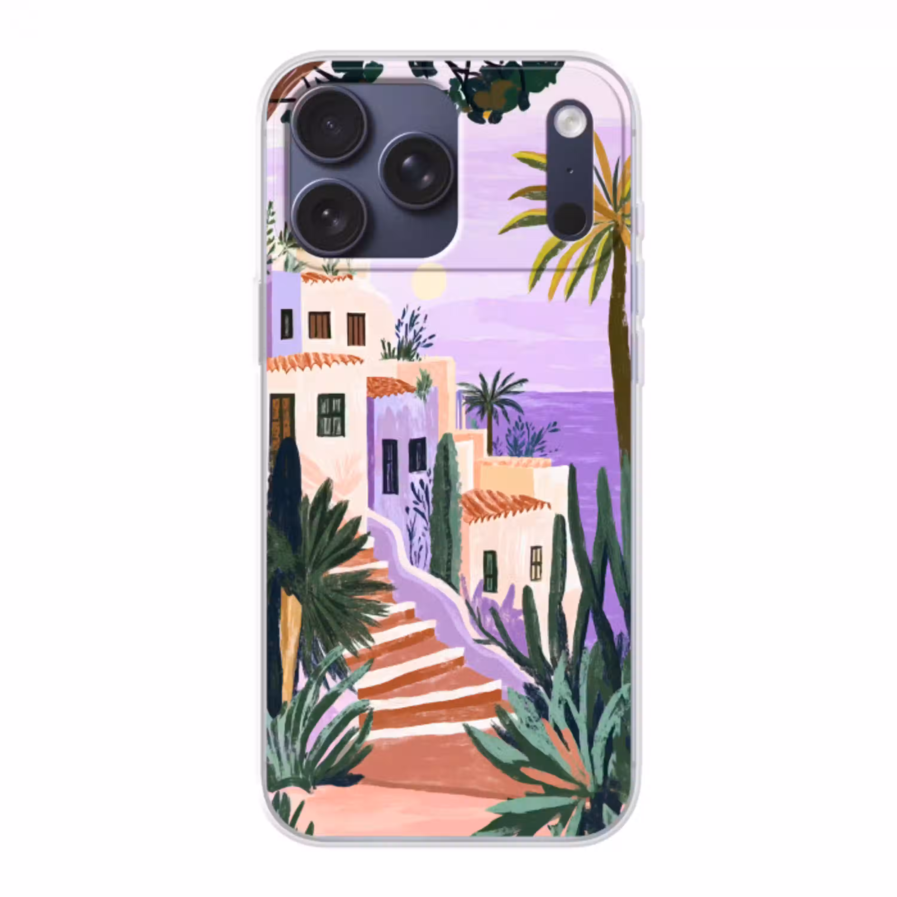 Huizen - Minimalistisch - Palmbomen - Kust Telefoonhoesje iPhone 17 Pro Max klein -3d