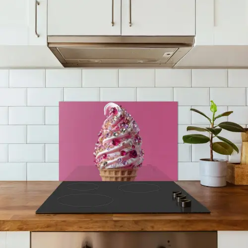 Softijs - Edelstenen - Roze - Hoorntje keuken achterwand spatscherm klein -sfeer2