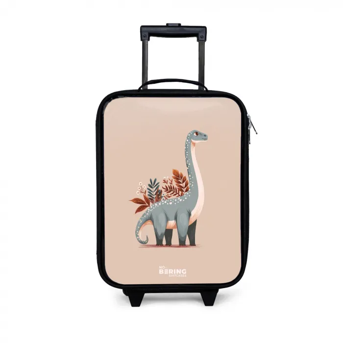 Blauwe dinosaurus op een beige achtergrond Kinderkoffer - Zwart klein -3d