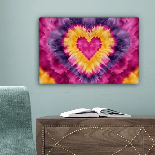 Tie dye - Hartvorm - Vlammen - Oranje canvas 2cm klein -sfeer4