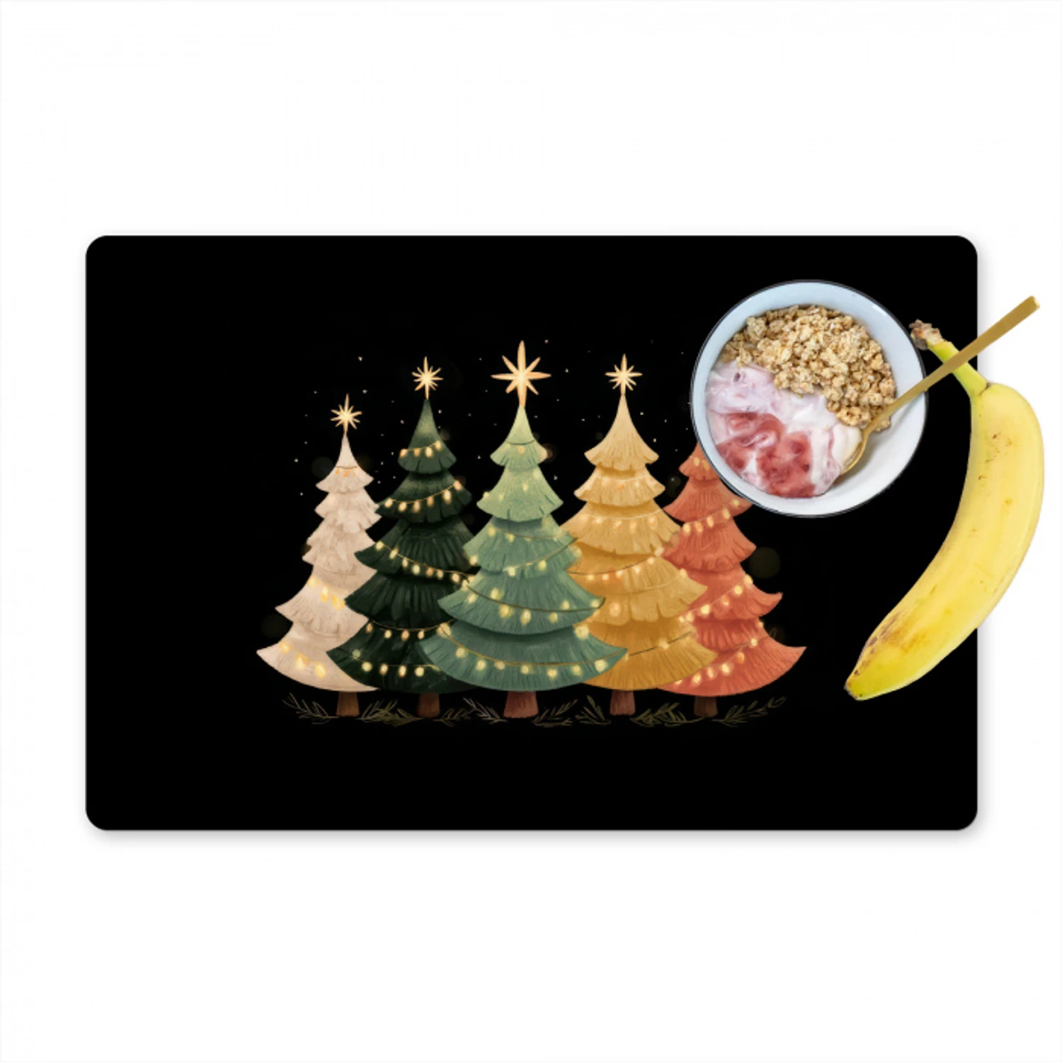 Kerstbomen - Kleurrijk - Lichtjes - Ster Placemat vinyl groot -zzzproduct_Kitchenyeah-website
