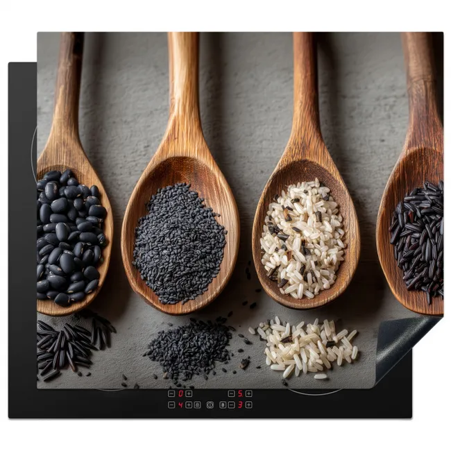 Houten - Lepels - Rijst - Zaden Inductie beschermer vinyl 3mm middel -3d