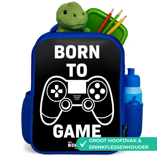 Born to game met controller Kinderrugzak - Blauw middel -inhoud_NL