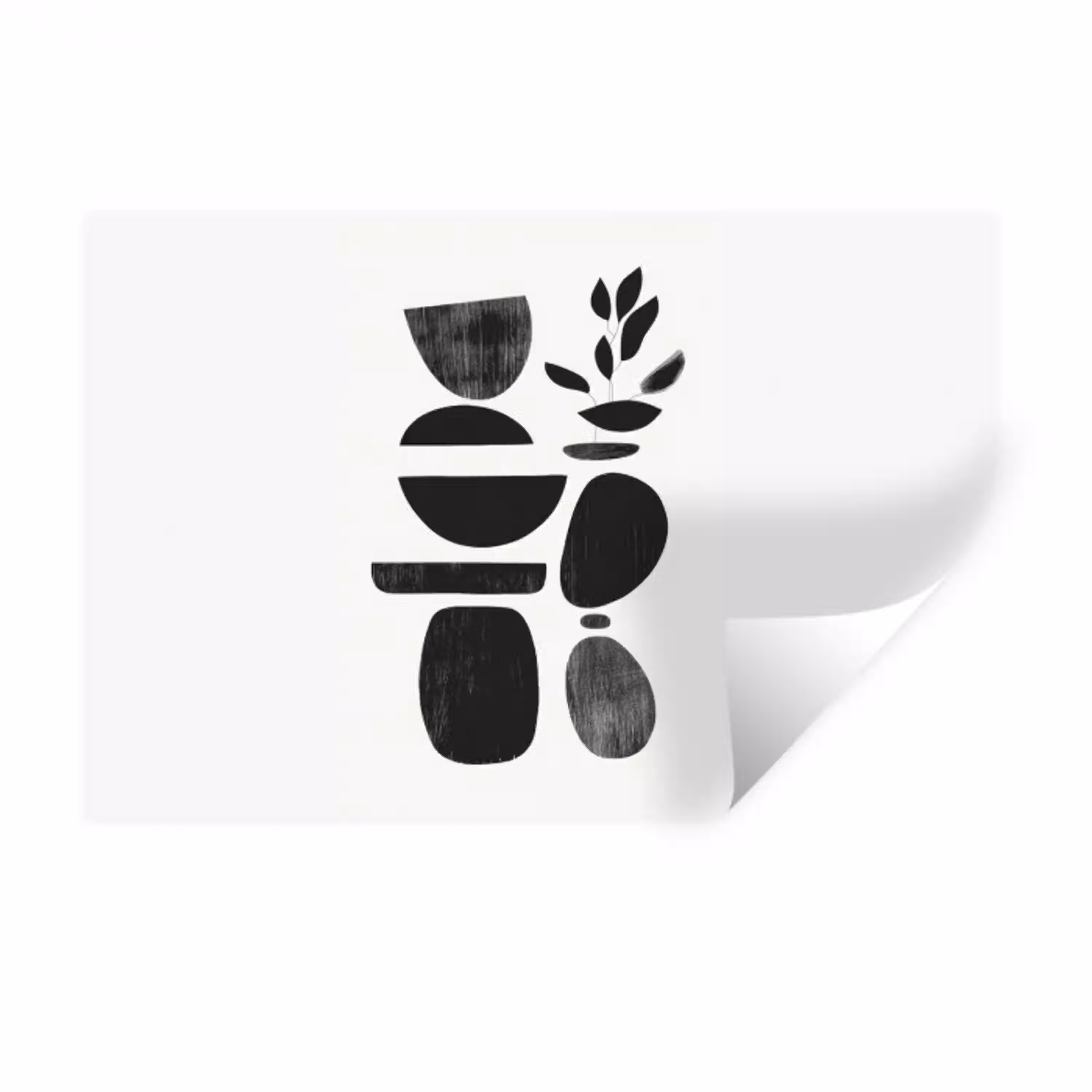Japandi - Zwart - Abstract Muursticker klein -3d