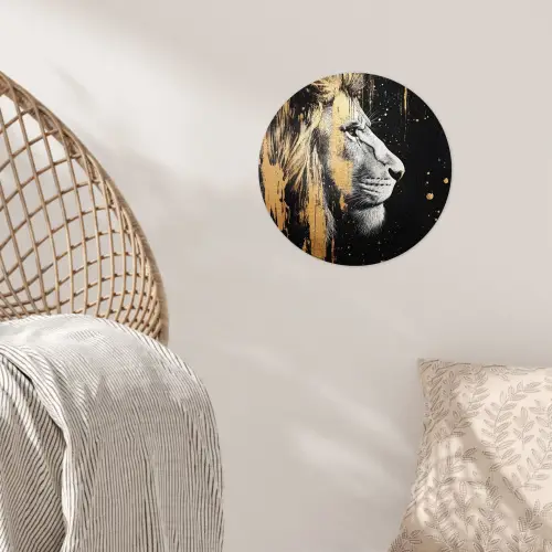 Portret - Leeuw - Abstract - Goud Wandcirkel behangsticker klein -sfeer4