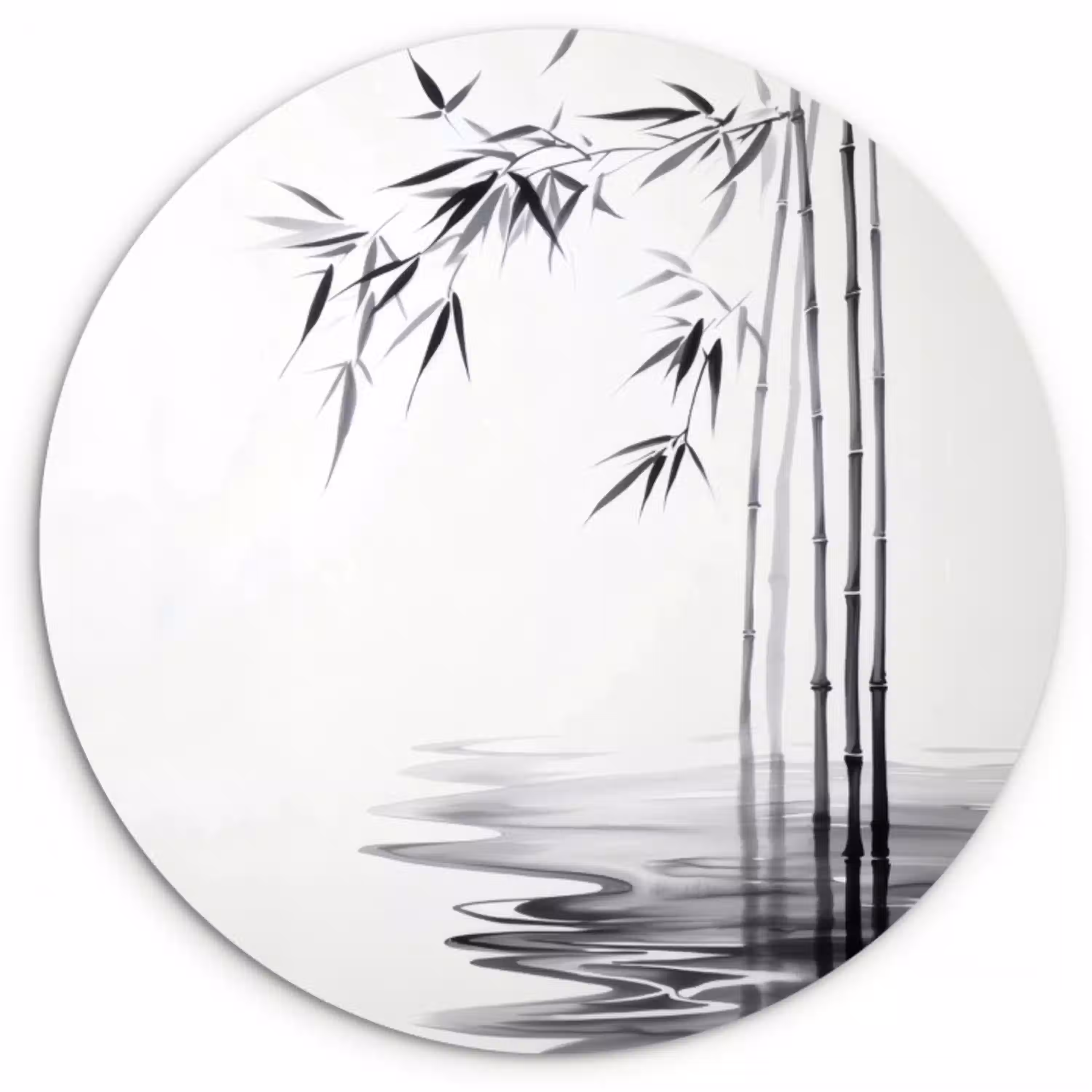 Bamboestammen - Water - Minimalistisch - Wit Wandcirkel kunststof plaat 5mm dik klein -3d