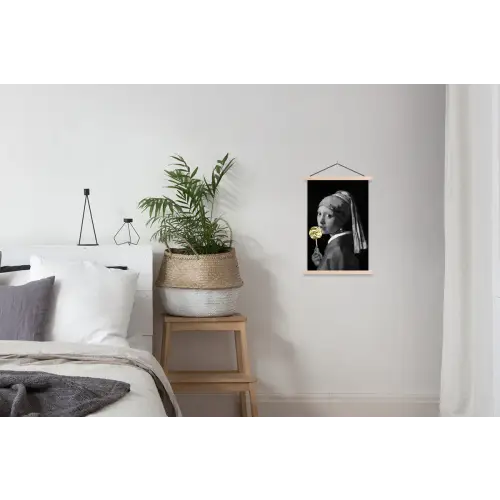 Meisje met de parel - Johannes Vermeer - Lolly - Goud textielposter latten blank klein -woonkamer