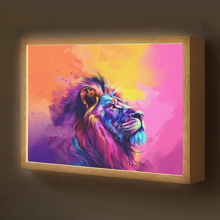 Leeuw - Verf- Kleuren - Dier Light Box met batterij (Wandlamp kind) middel -z3d_website