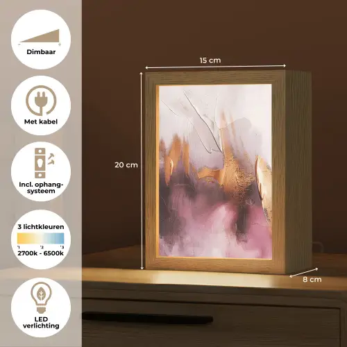Paars - Abstract - Verf - Goud Light Box met kabel (Tafellamp) klein -USP_NL
