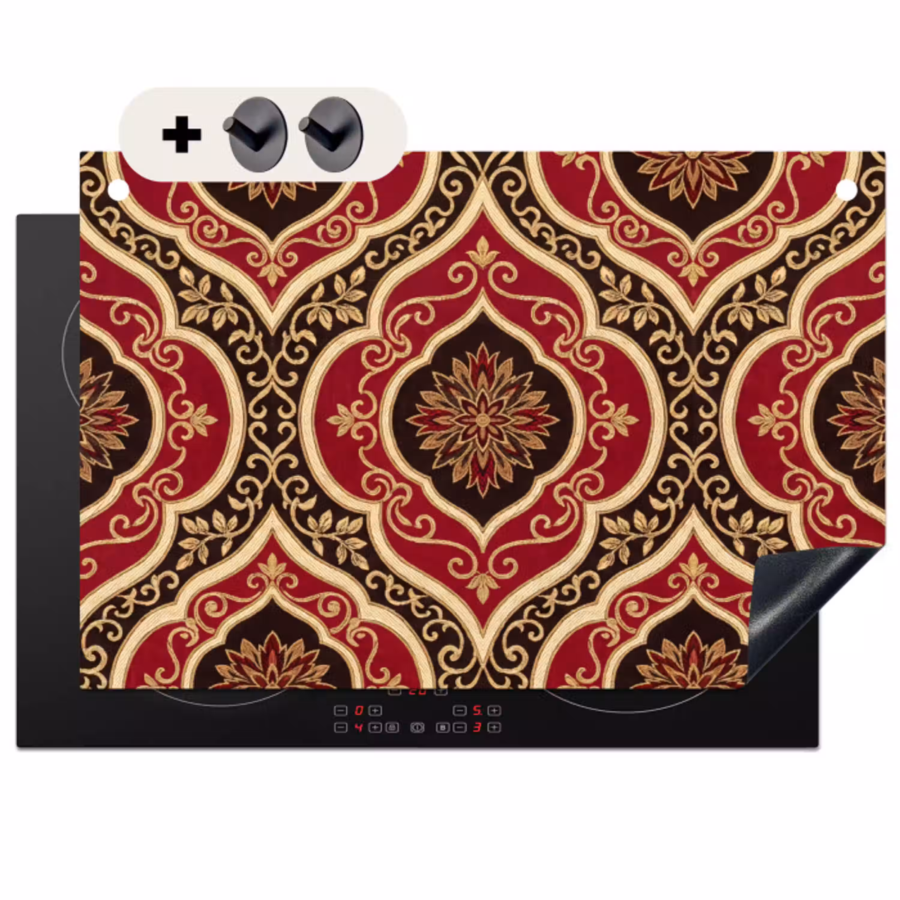 Patroon - Ornament - Barok - Rood - Goud Inductie beschemer met haakjes klein -3d