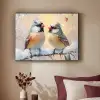 Vogels - Tak - Winter - Sneeuw Textielframe zwart klein -sfeer1