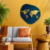Wereldkaart - Goud - Donkerblauw Wandcirkel Organisch Aluminium middel -sfeer4