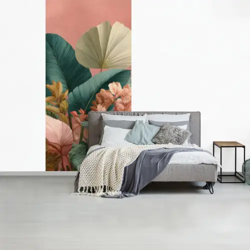 Tropische bladeren - Bloemen - Roze - groen fotobehang vinyl groot -slaapkamer