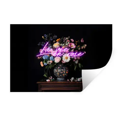 Neon - Vaas - Bloemen Muursticker klein -3d