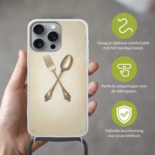 Beige - Vintage - Bestek Hoesje iPhone 16 Pro Max met koord klein -sfeer2_NL