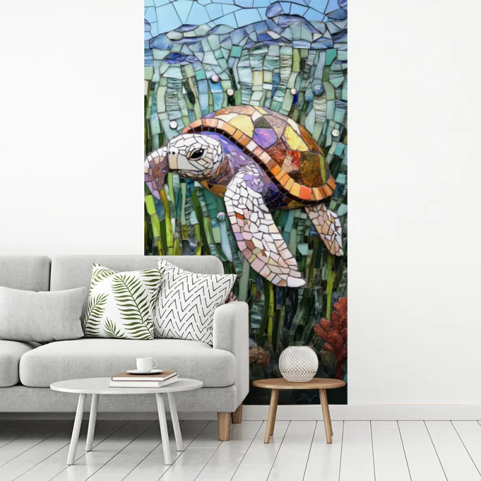 Schildpad - Zeewier - Mozaïek fotobehang vinyl groot -woonkamer