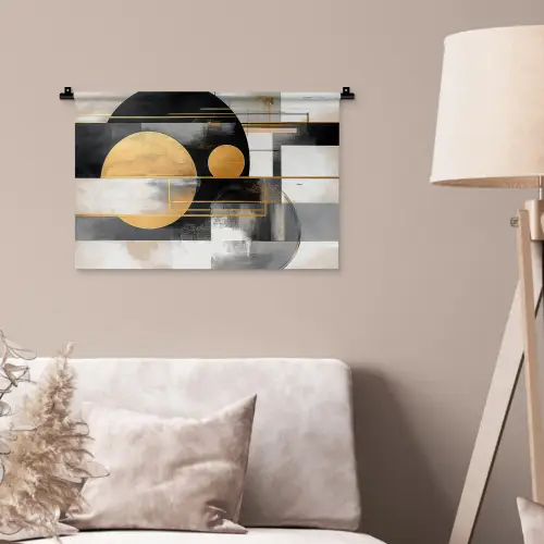 Abstract - Goud - Zilver - Vormen - Aesthetic - Modern Wandkleed katoen klein -sfeer4
