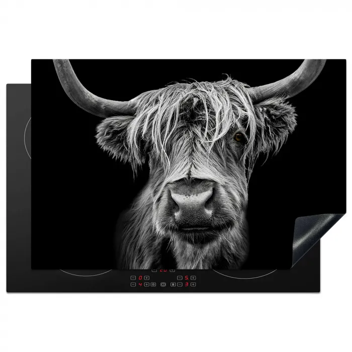 Schotse Hooglander - Horens - Zwart - Wit - Koe - Wild - Dieren Inductie beschermer vinyl 3mm klein -3d