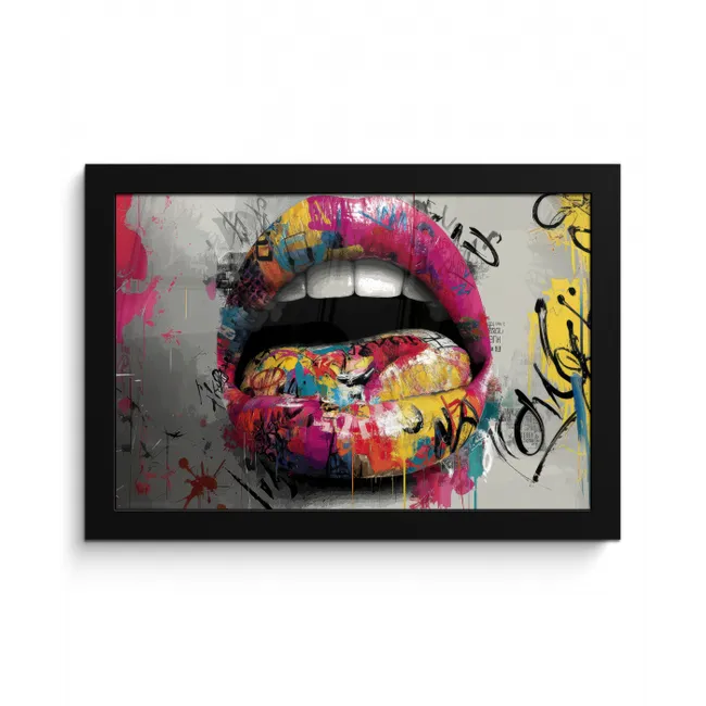 Lippen - Graffiti - Expressief fotolijst zwart zonder passe partout klein -3d