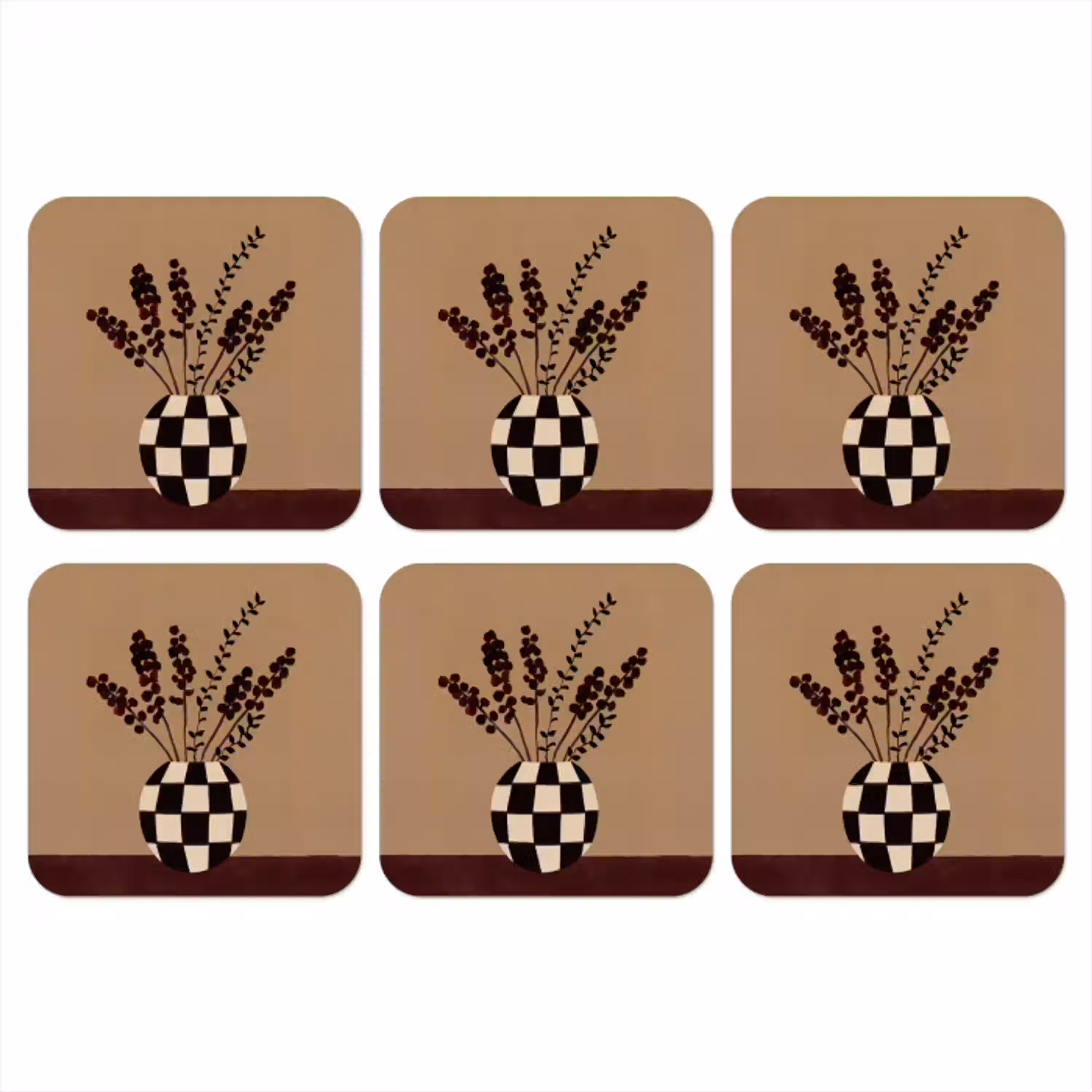 Minimalistisch - Vaas - Bloemen - Bruin onderzetter kurk middel -3d