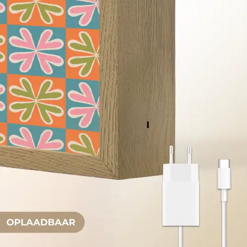 Bloemen - Retro - Patroon - Kleurrijk Light Box met batterij (Wandlamp) middel 907 -USP_websiteoplaadbaarNL
