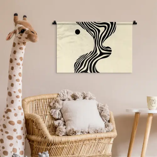 Beige - Lijnen - Golvend -  Abstract Wandkleed katoen klein -wsfeer5_kind