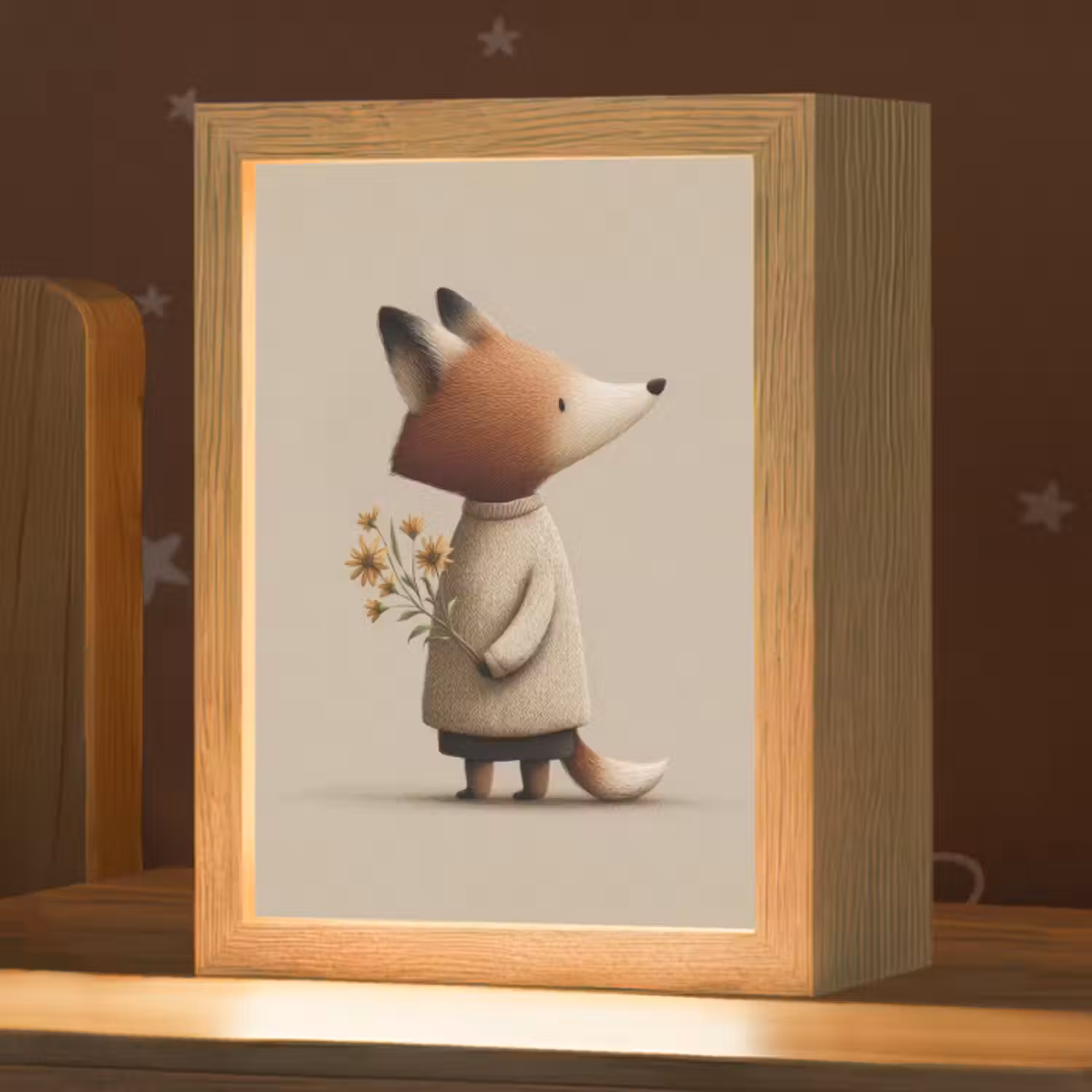 Nachtlicht Kinder - Fuchs - Gelbe Blumen - Minimalistisch