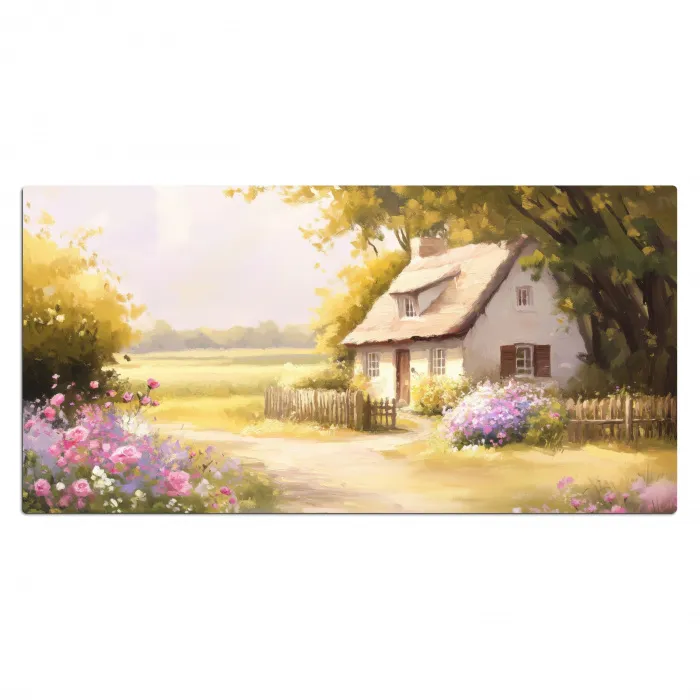 Huisje - Hout - Bloemen Muismat XXL klein -3d_leeg