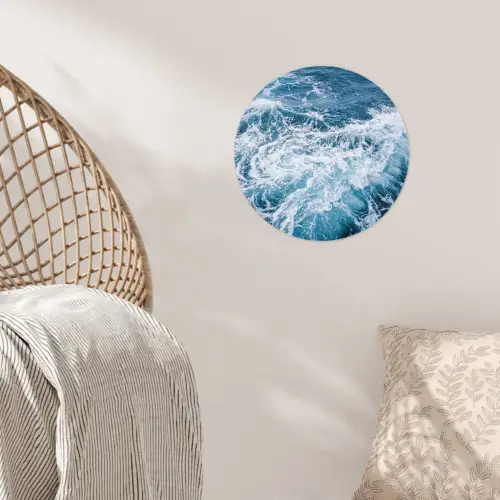 Golven - Oceaan - Blauw Wandcirkel behangsticker klein -sfeer4
