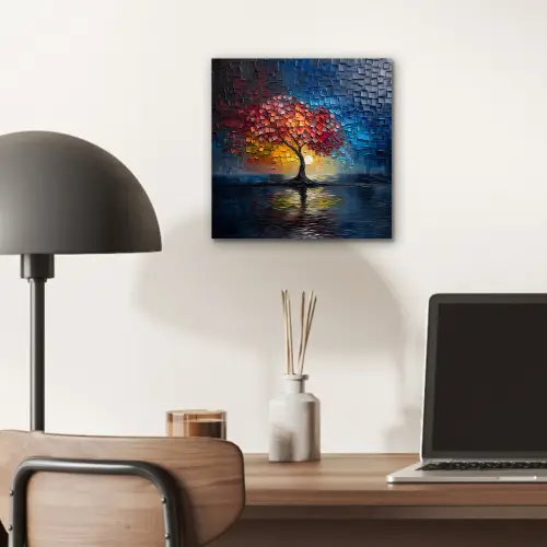 Boom - Blauw - Bladeren - Vakken aluminium wit klein -sfeer5
