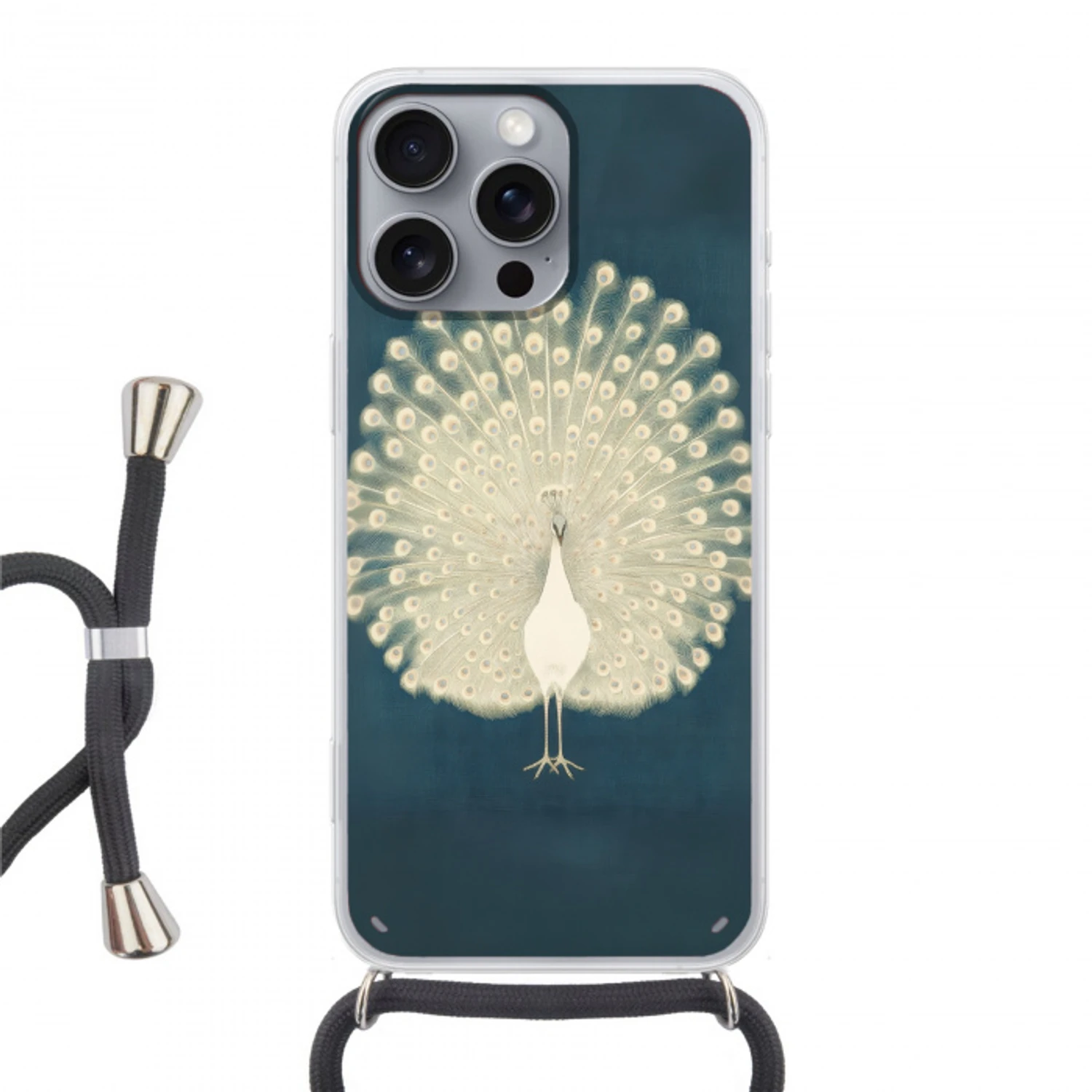 Vogel - Blauw - Vintage Hoesje iPhone 16 Pro Max met koord klein -3d