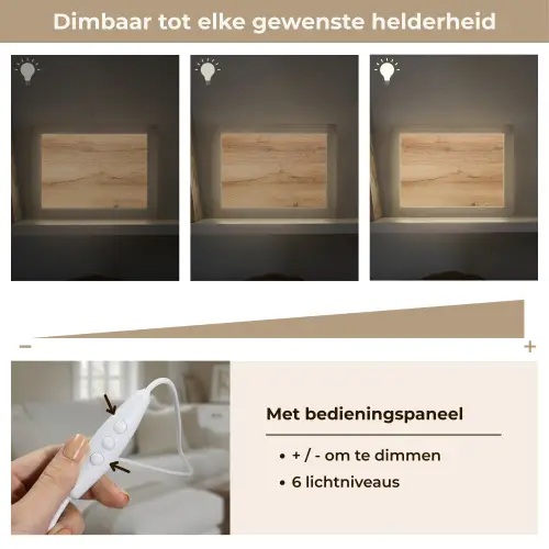 Houtlook - Bruin - Hout Light Box met kabel (Tafellamp) klein -USP_dimbaarNL