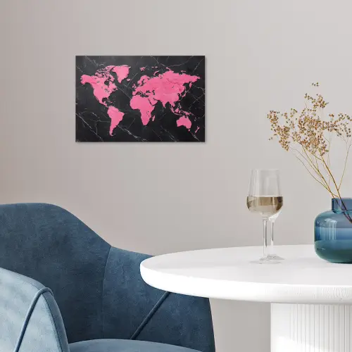 Wereldkaart - Roze - Marmer poster papier klein -sfeer3