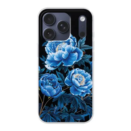 Bloemen - Zwart - Blauw - Modern Telefoonhoesje iPhone 17 Pro klein -3d