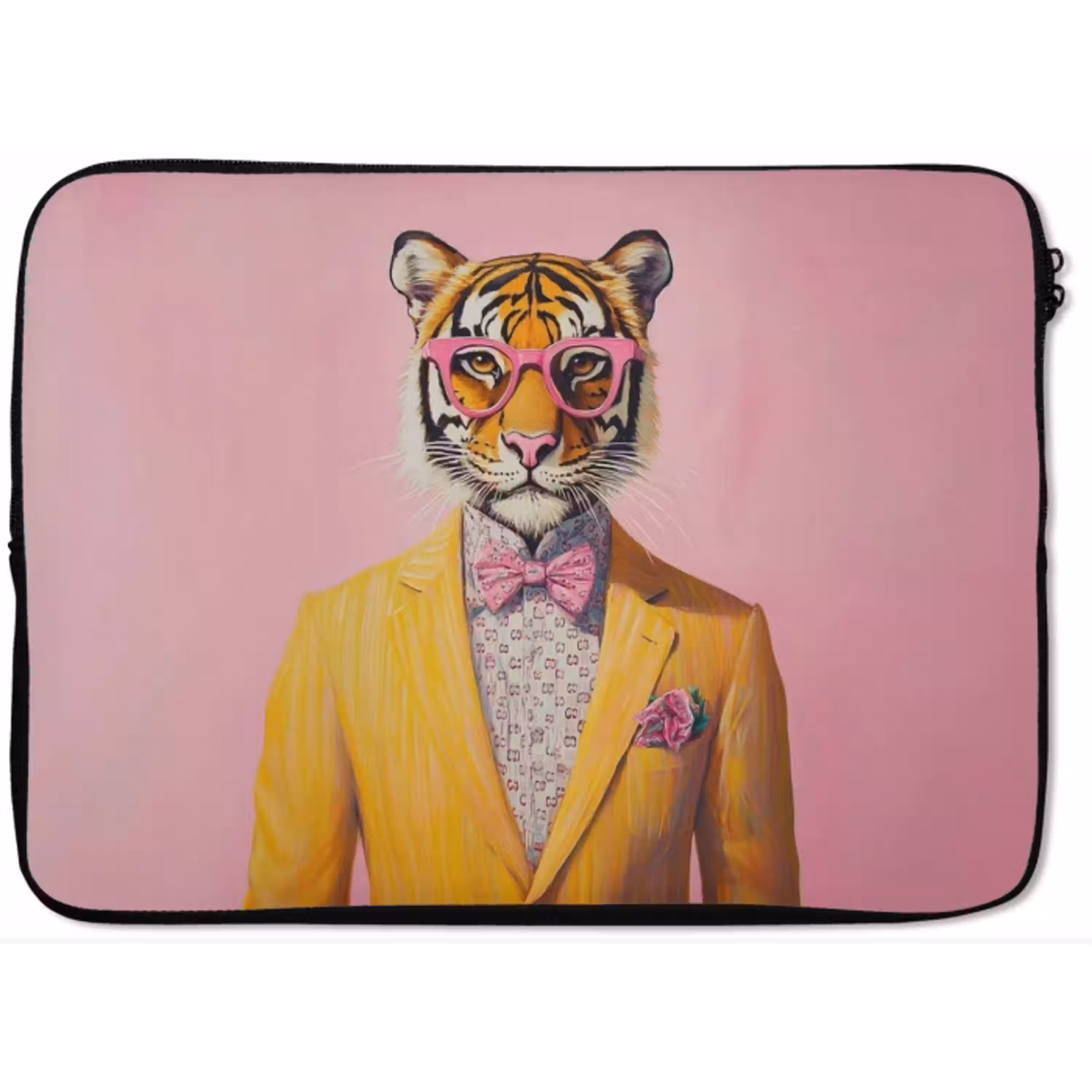 Tijger - Bril - Geel - Jasje laptophoes neopreen klein -zkaufland3dotto