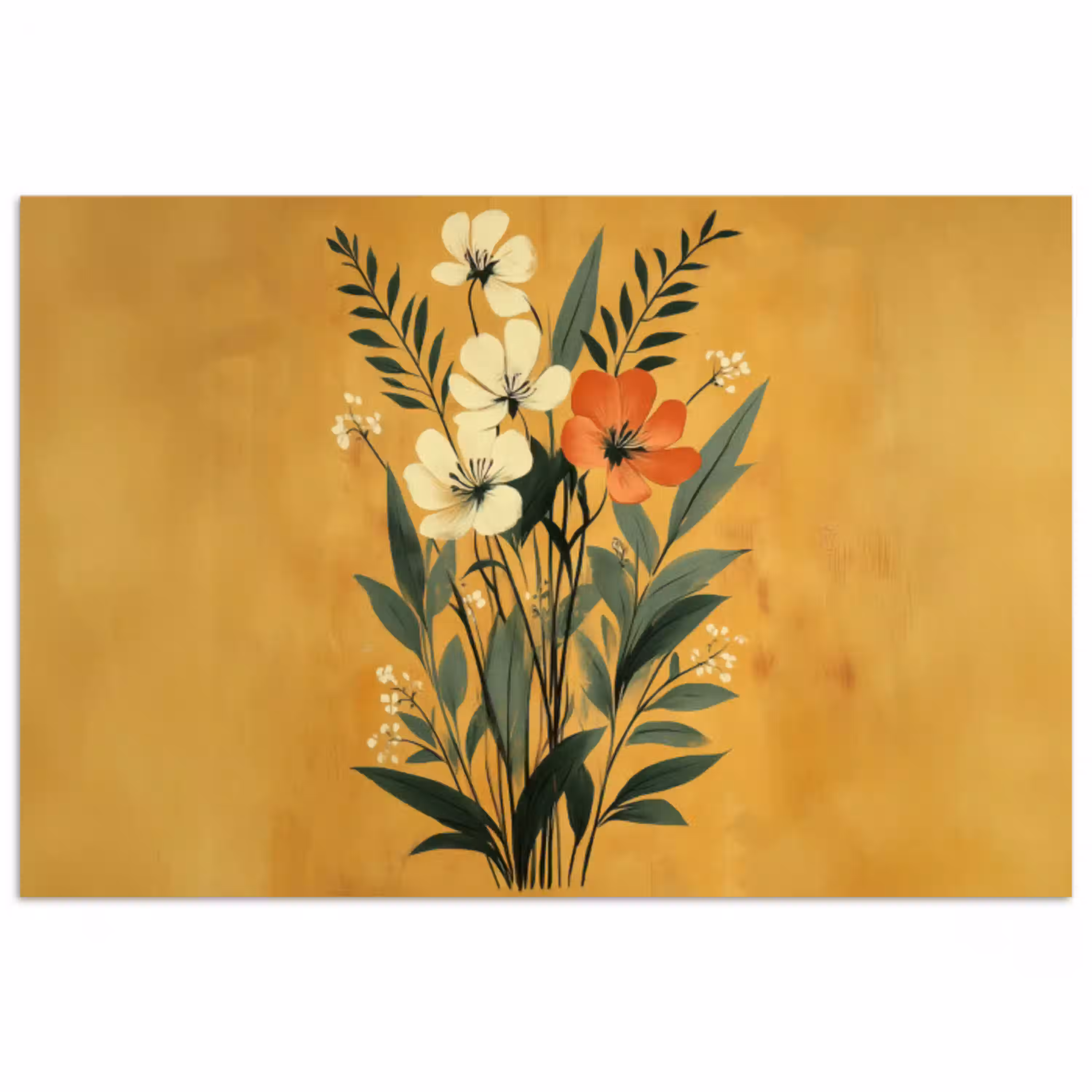 Bladeren - Boeket - Bloemen - Geel poster papier klein -3d