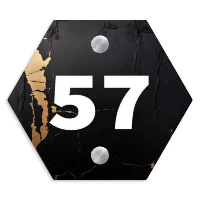 Zwart goud structuur - Traditioneel Naambord Hexagon klein -3d