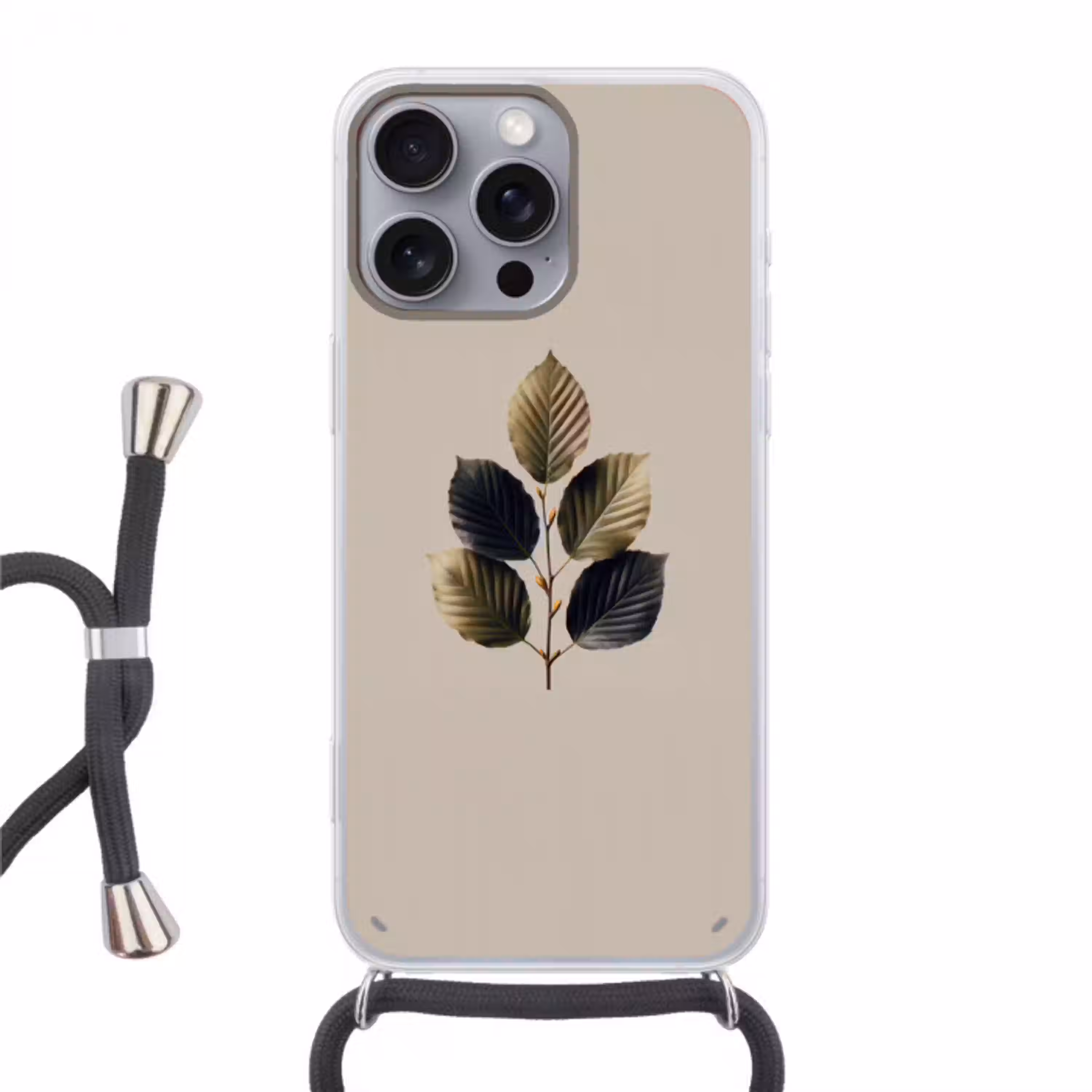Beukenbladeren - Bruin - Groen - neutraal Hoesje iPhone 16 Pro Max met koord klein -3d