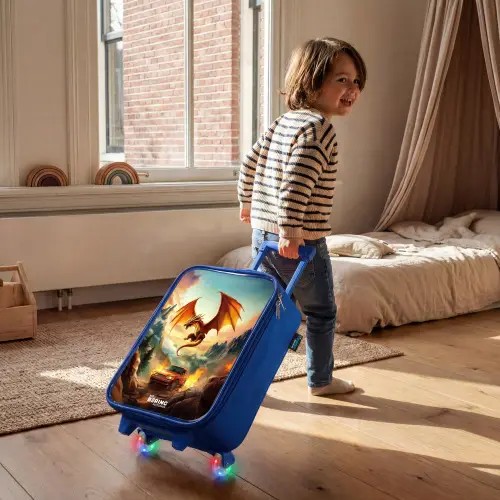 Vliegende draak boven vurige bergweg Kinderkoffer - Blauw klein -sfeer1