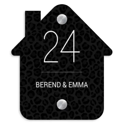 Zwart panterprint - Klassiek Naambord Huisje klein -3d