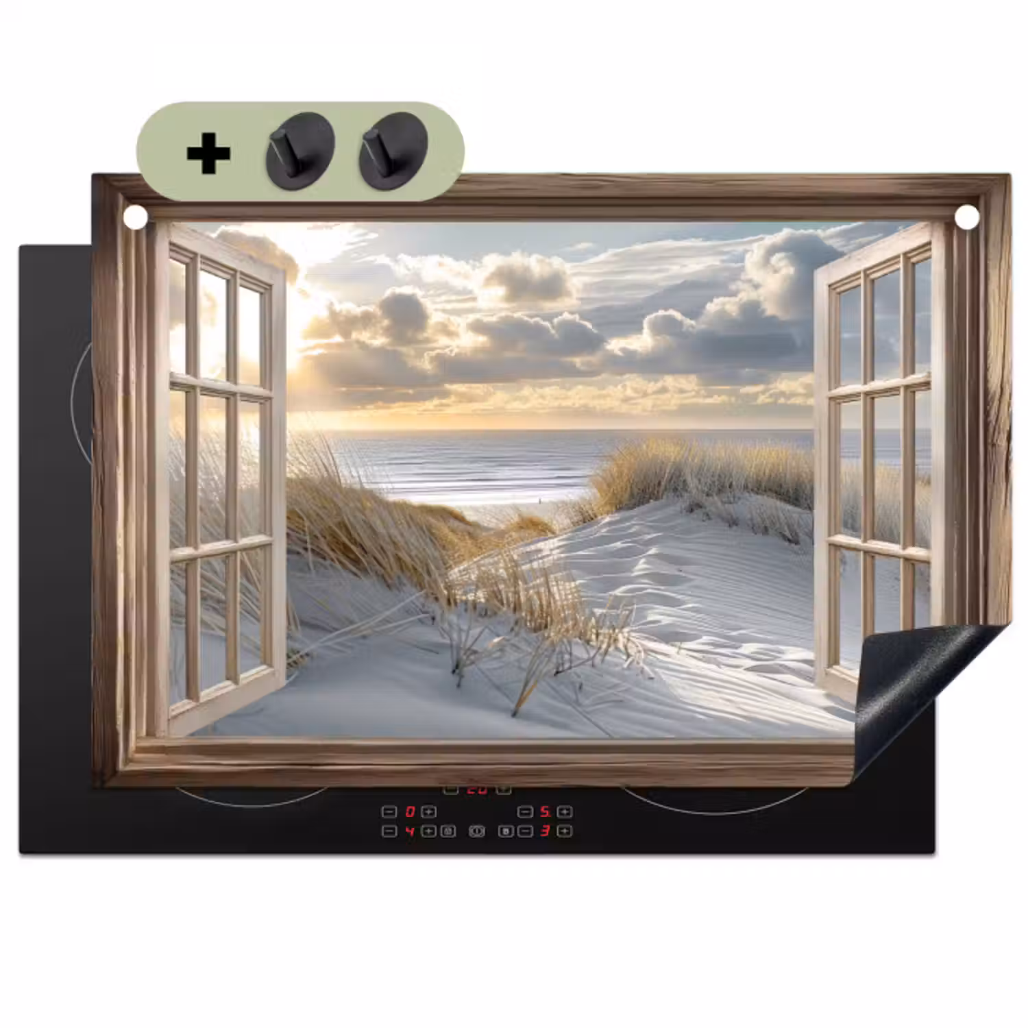 Inductie beschermer en spatscherm (2in1) - Doorkijk - Strand - Duinen - Zee - Natuur