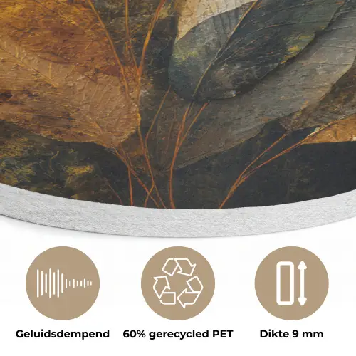 Gouden Bladcompositie – Botanische Luxe Akoestische PET Vilt - Rond klein -closeup_NL